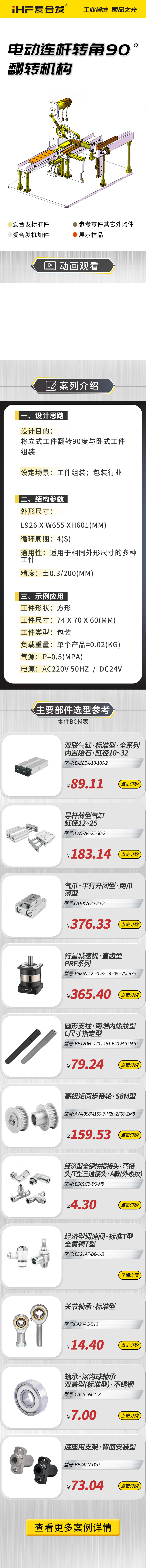 愛合發（fā）案例介紹：電動連杆轉角90°翻轉機構！